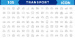 © MDSalim - Transport thin line icons set. Transport editable stroke icons collection.in modern thin line style of transport icons types: taxi, train, helicopter, bus, ship, plane,Editable stroke.