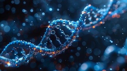 a mesmerizing depiction of dna strands, surrounded by realistic water bubbles and light