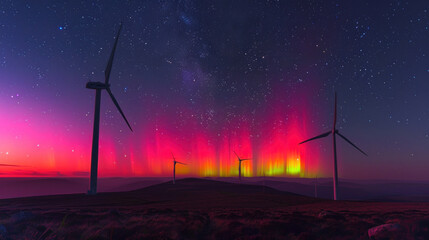 Aurora borealis and wind generators, renewable energy in Arctic