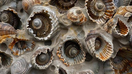 Wall Mural - a of petrified shells resembling a colony of living creatures encased in stone.
