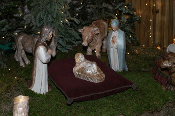 Wall Mural - Christmas figurines for nativity scene Creche with Joseph Mary, Jesus and magi