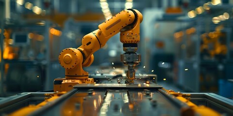 Optimizing performance and reducing errors in real-time How robots adapt to manufacturing conditions. Concept Robotic Process Automation, Real-time Monitoring, Adaptive Robotics