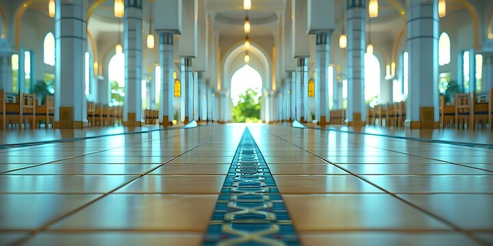 Islamic worship in a mosque praying to God following Quran teachings. Concept Islamic Worship, Mosque Praying, Following Quran Teachings, Faithful Practices