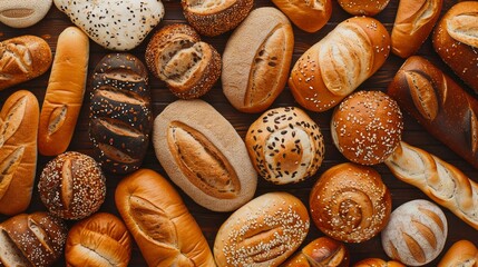 Wall Mural - Top view of fresh bakery bread background.