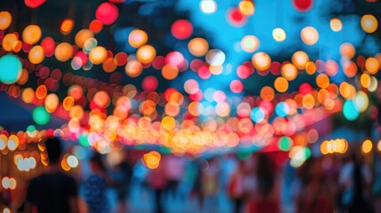 Canvas Print - Bokeh background created by colorful lights at a festival