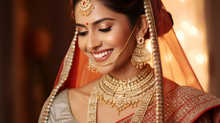 Cinematic shot of an Indian bride wearing heavy silver jewelry and nose ring, her hair in a high ponytail with loose waves