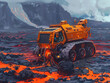 © Napat.T - A large orange vehicle is driving through a lava field
