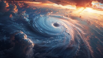 Wall Mural - A dramatic illustration of a massive hurricane swirling across the