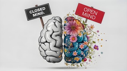 A cartoon drawing of a brain with a sign saying closed mind.