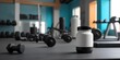 © Studio Art - A protein powder container on a fitness studio background