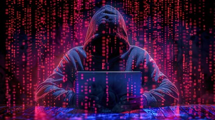 A computer hacker commits crimes in the digital world. Displaying real programming scripts codes and hacking tools. Malware concept. Hacker background.
