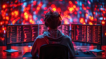 A computer hacker commits crimes in the digital world. Displaying real programming scripts codes and hacking tools. Malware concept. Hacker background.
