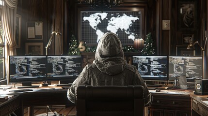 A computer hacker commits crimes in the digital world. Displaying real programming scripts codes and hacking tools. Malware concept. Hacker background.