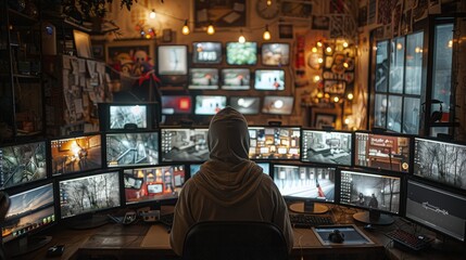 Canvas Print - A computer hacker commits crimes in the digital world. Displaying real programming scripts codes and hacking tools. Malware concept. Hacker background.