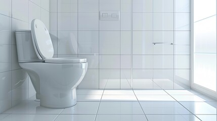 Poster - Modern spacious bathroom with bright tiles with toilet and sink Side view : Generative AI