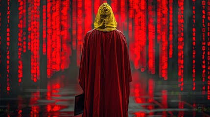 A computer hacker commits crimes in the digital world. Displaying real programming scripts codes and hacking tools. Malware concept. Hacker background.