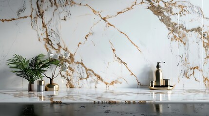 Wall Mural - Marble counter table top in bath room background : Generative AI