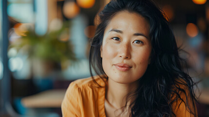 Wall Mural - beautiful hawaiian asian woman schedules a meeting