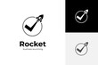 © Agung - rocket launch logo icon design with tick or check circle flight round area design concept for astronomy, travel, business start up growing logo design