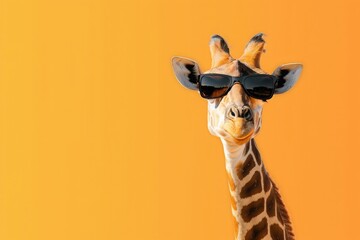 Wall Mural - little giraffe wearing sunglasses on a solid color background