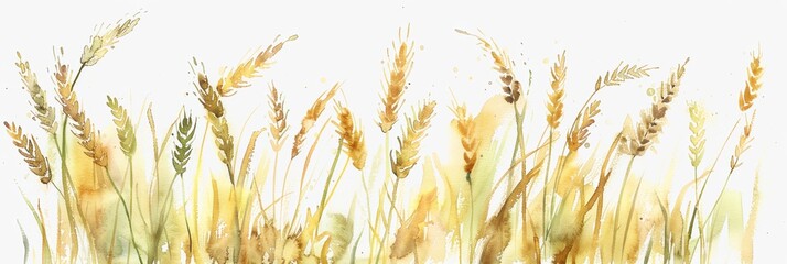 Wall Mural - Vector illustration of wheat ear field over white background