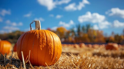 Wall Mural - Beautiful decoration pumpkin in field in farm in Autumn