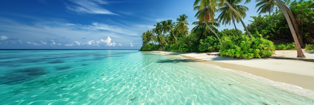 Blue emerald crystal clear sea water and palm tree