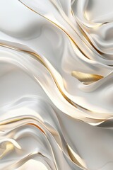 Wall Mural - An abstract image featuring smooth, flowing waves in shades of white and gold. The design is elegant and dynamic, with reflective surfaces creating a sense of depth and movement.