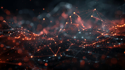 Computer generated glowing network of lines and dots on dark background