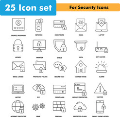 Wall Mural - security line icon, 25 business outline icon set