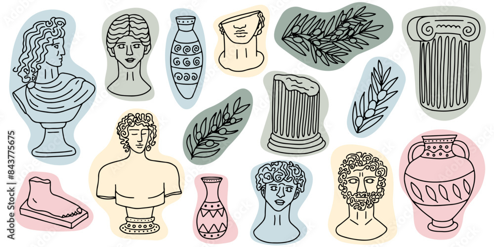 Vector Greek ancient sculpture set. Various antique statues vector set ...