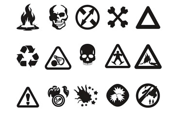 Comprehensive Collection of Hazard Symbols Representing Various Types of Potential Danger for Safety and Regulatory Compliance