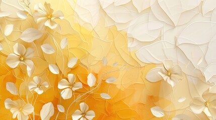 Wall Mural - Abstract geometric floral pattern with golden hues on a yellow and white backdrop