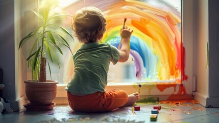 Canvas Print - The Child Painting Rainbow