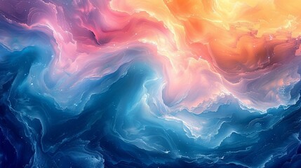 Poster - An abstract digital painting with swirling pastel colors and gentle waves, representing the calm and contentment felt during moments of deep happiness. Clipart illustration style, clean, Minimal,