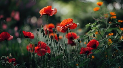 Canvas Print - Shallow depth of field captures poppy flowers in garden