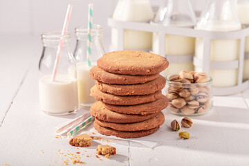 Wall Mural - Tasty and sweet pistachio cookies made of sugar and nuts.