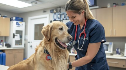 Wall Mural - The veterinarian with dog