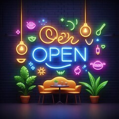 Wall Mural - Vector realistic isolated neon sign of OPEN logo for decoration and covering on the wall background