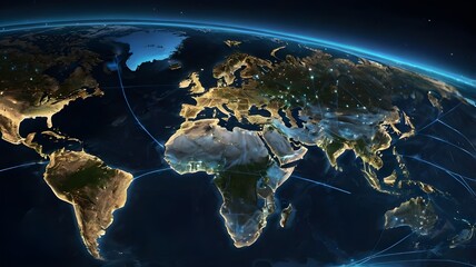 Wall Mural - digital world map planet earth space global globe sky space 5g wireless network ai big data communic
