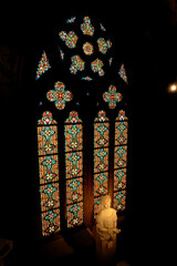 Wall Mural - Bust, statue of Empress Elisabeth of Austria, Sissi, Sisi in front of a colorful stained glass window inside the Matthias Church, Budapest, Hungary