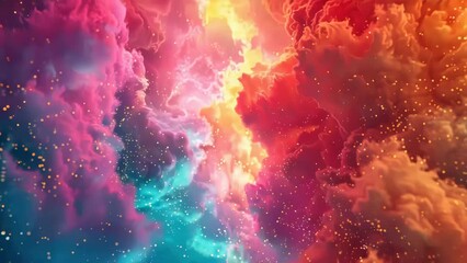 Wall Mural - Colorful cloud filled with stars and rainbow