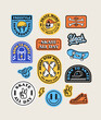 © cddesign.co - Vector graphic set featuring skateboarding-themed badges and icons. Includes phrases like 'Skate All Day,' 'Born to Skate,' and 'Yeah,' with designs of skulls, helmets, skateboards, and peace signs.