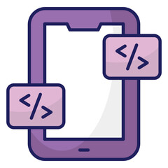 conceptual flat design icon of mobile coding