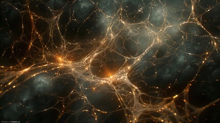 Wall Mural - A network of glowing fibers resembles a spiderweb, with intricate details and delicate textures.