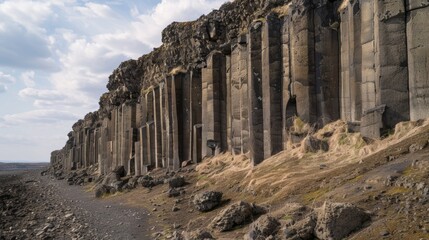 Wall Mural - from a distance the basalt columns blend together to form a uniform wall giving the illusion of manm