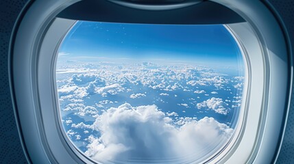 Wall Mural - View of clouds and blue sky from an airplane window