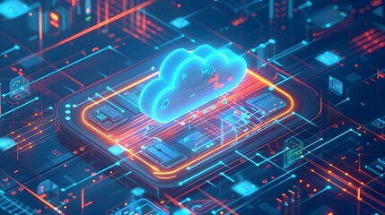 Wall Mural - blue digital futuristic background illustration cloud computing storage concept. science technology 