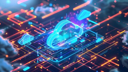 Wall Mural - blue digital futuristic background illustration cloud computing storage concept. science technology 
