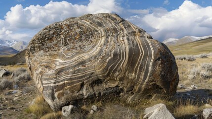 Wall Mural - a weathered boulder its surface etched with deep grooves and striations a testament to the forces th